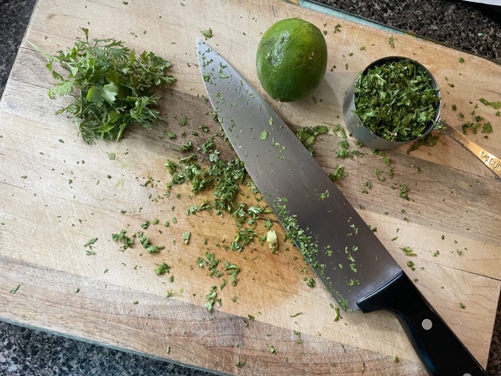 Fresh cilantro from the garden and a lime