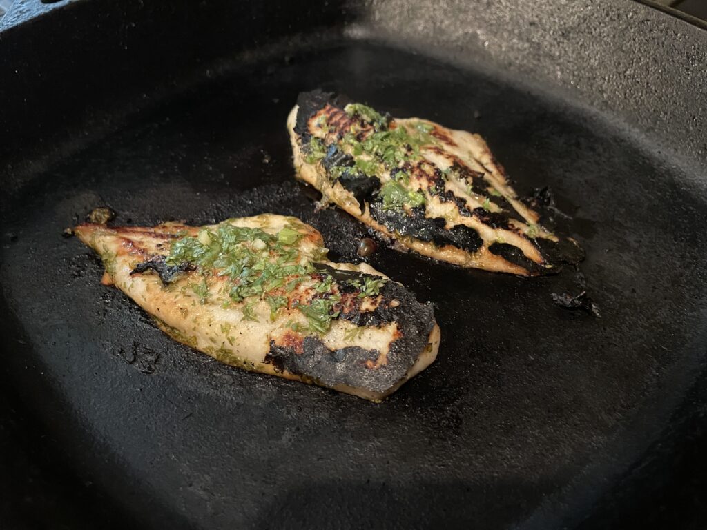 Grilling catfish in cast iron pan
