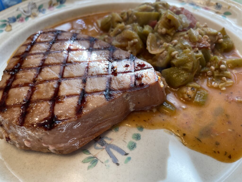 Grilled Tuna with a side of Okra and Tomatoes