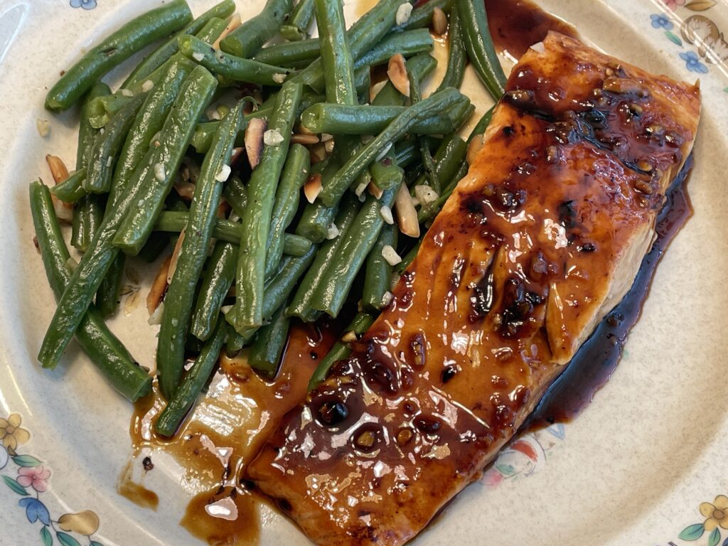 Ginger Glazed Salmon with a side of Green Beans Almondine