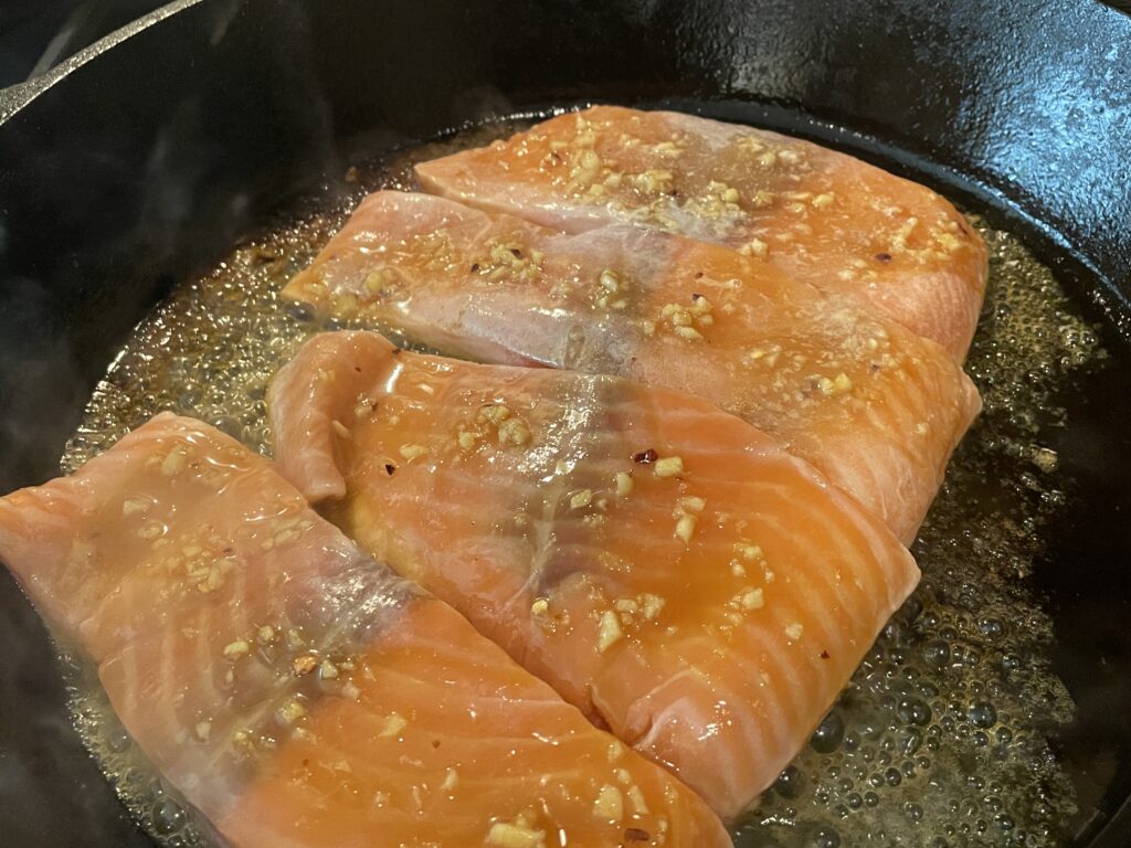 Ginger Glazed Salmon in the cast iron skillet