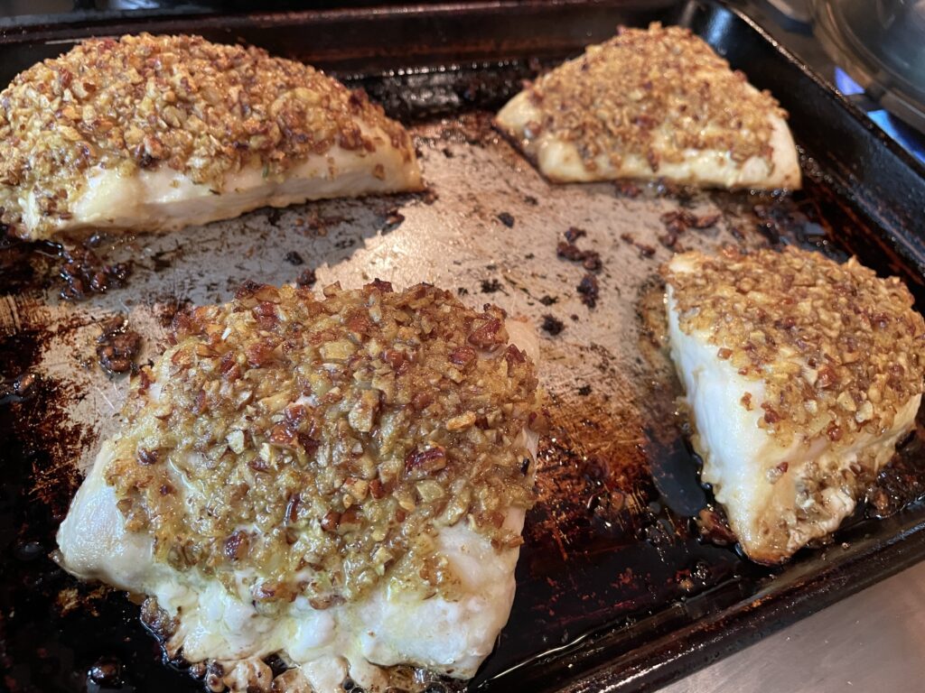 Pecan Crusted Grouper in the pan