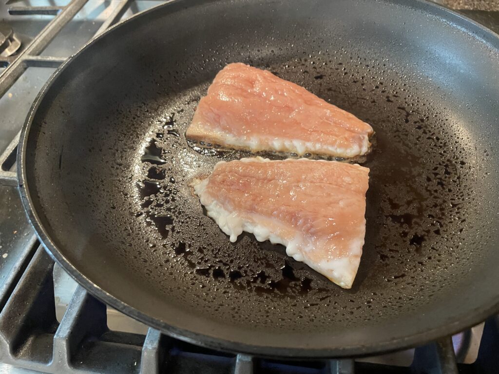 Searing skin-on salmon in non-stick pan