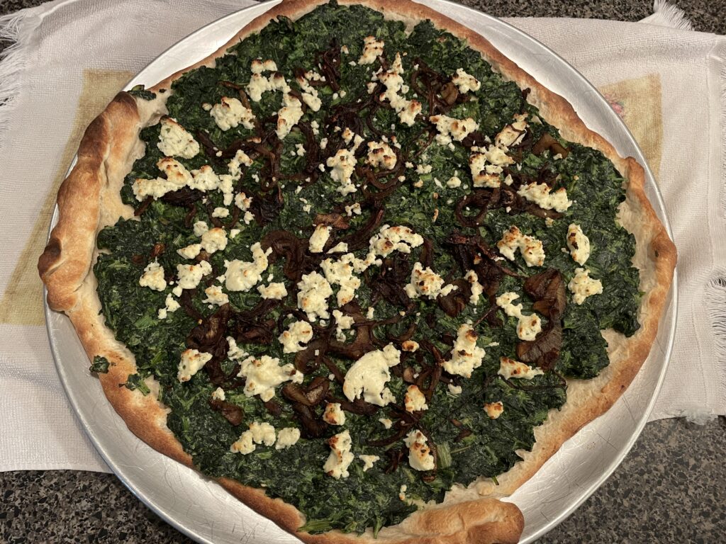 Spinach and Caramelized Onions Pizza