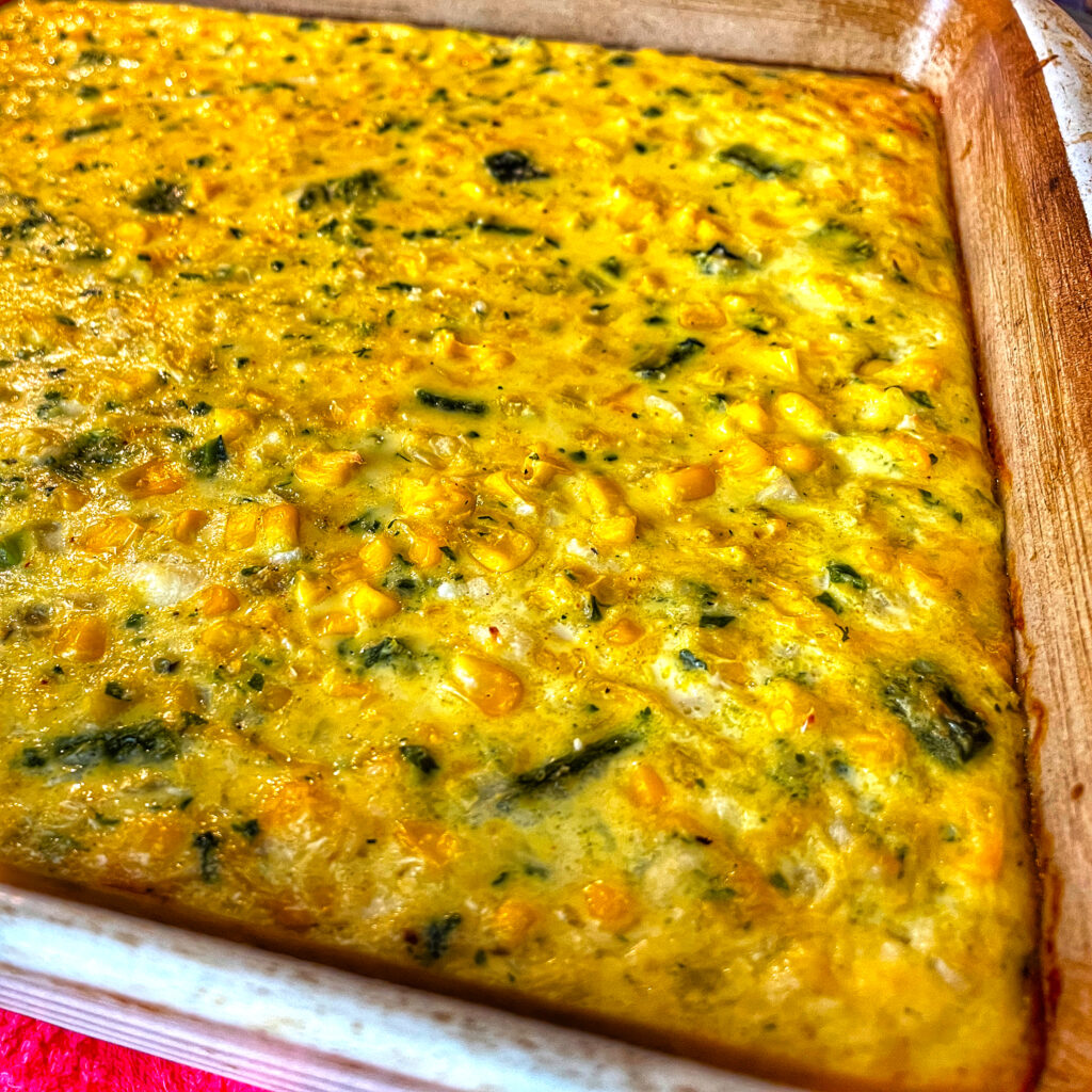 Corn and poblano pudding close up