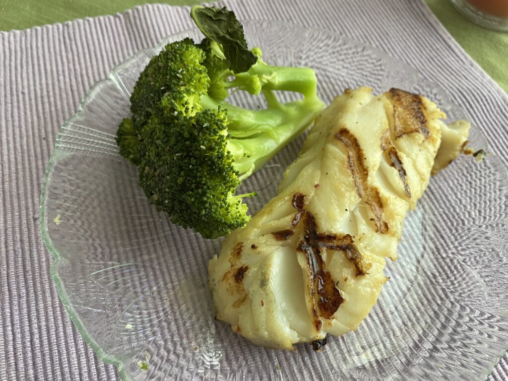 Miso Marinated Grilled Cod with a side of steamed broccoli