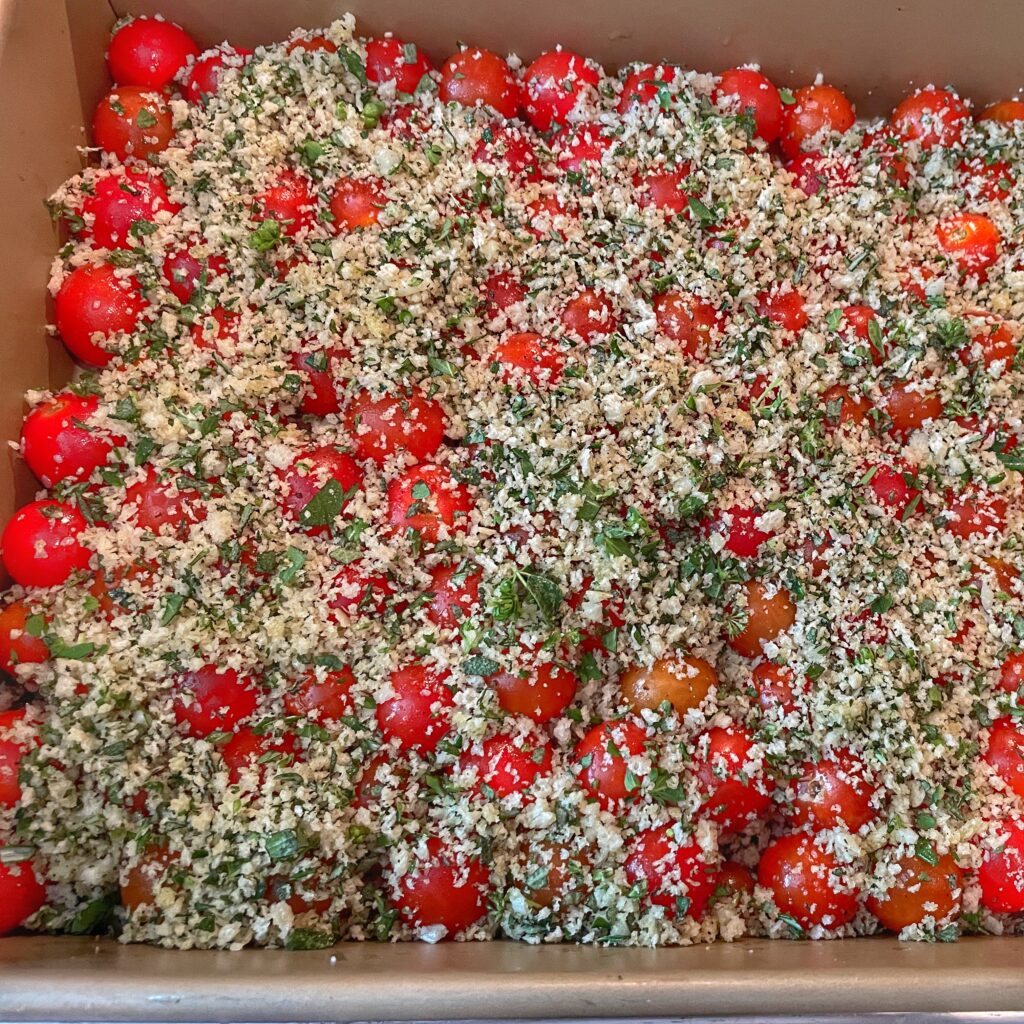 Slow roasted tomatoes with herbed crumbs