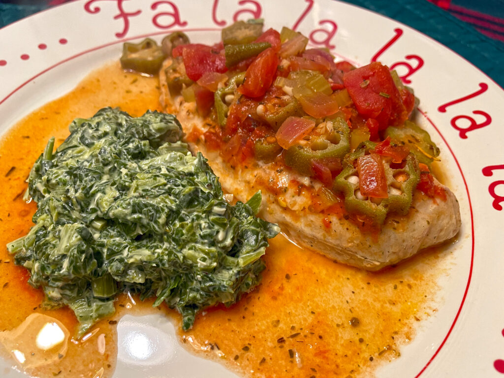 Creole Catfish with creamed spinach side