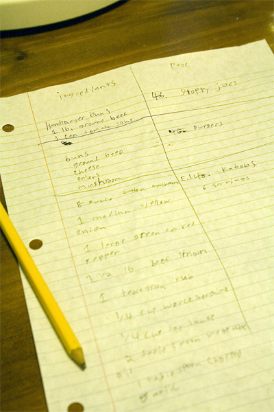 Ben's menu planning and grocery list