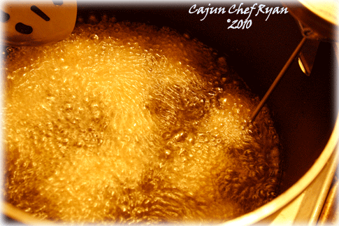 Then deep fry the breaded pasta for 2 minutes, or until golden brown.