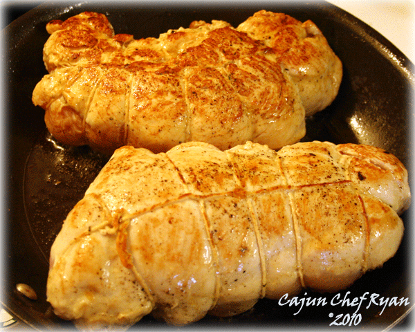 Browning the turkey breasts in saute pan