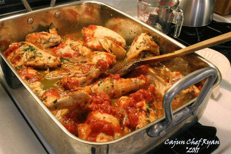 Emeril's One Pot Sizzling Skillet ~ Tomatoes added to chicken