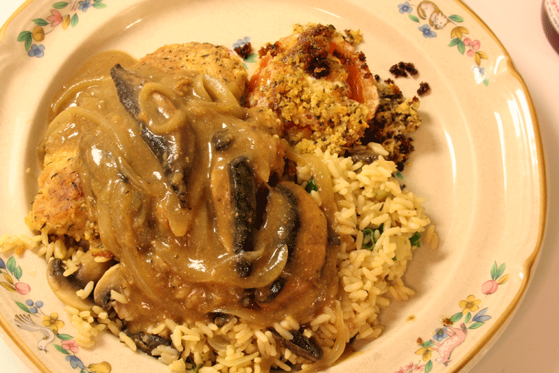 Saute Chicken Brandy Portobello with Rice Pilaf & Baked Tomatoes