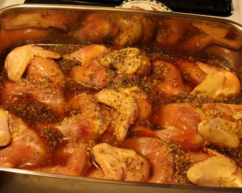 Cornish hens covered with marinade sauce