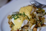 Poached Eggs with Crabmeat and Cheese on Toast