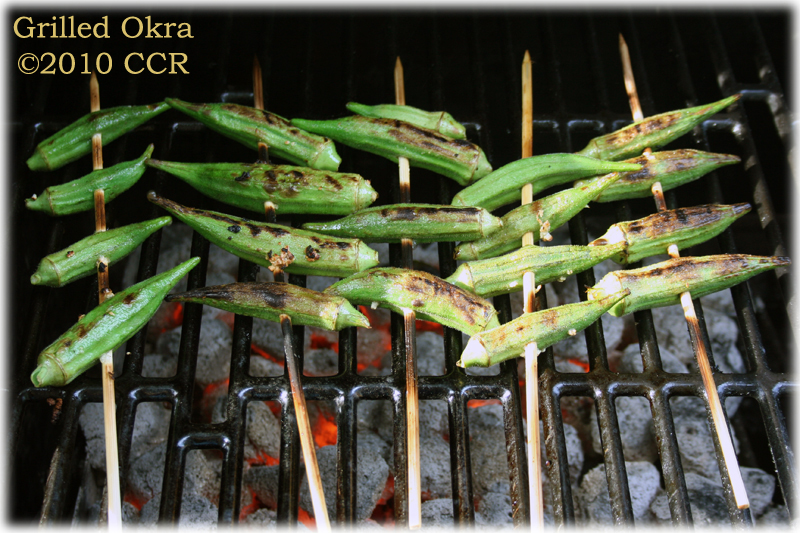Okra on the coals, closer view