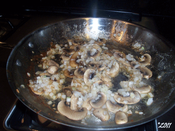 Sauté white onion and mushrooms