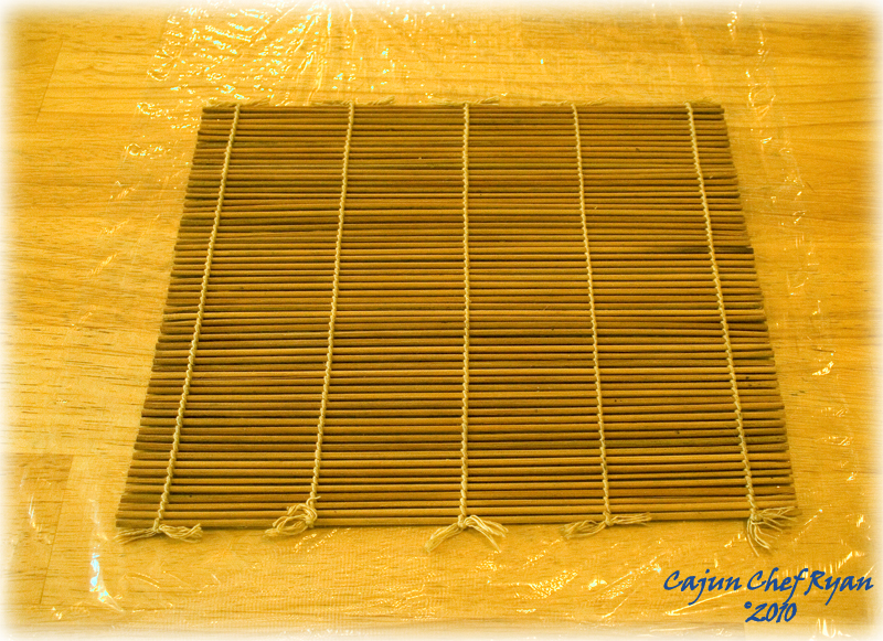 Bamboo mat on plastic wrap