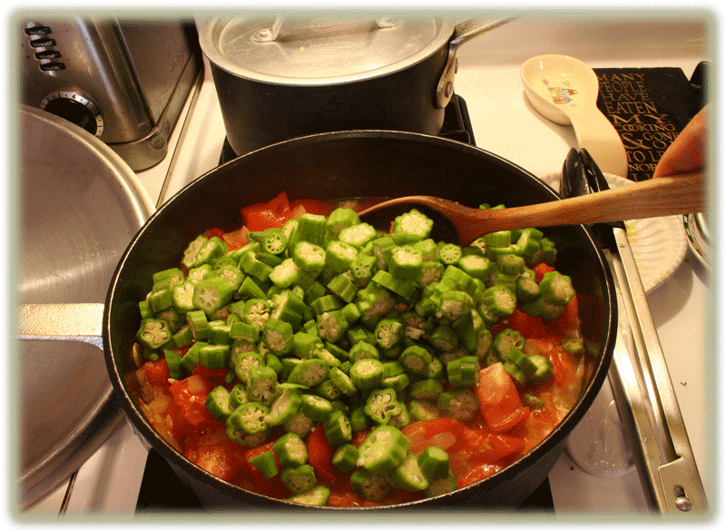 Okra and Tomatoes Stewing Image