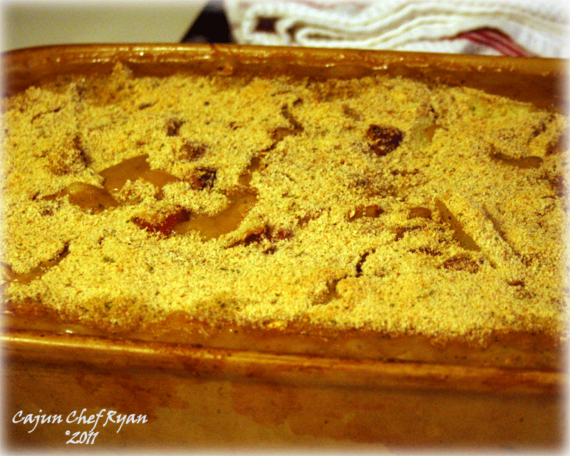 The baked casserole cooling