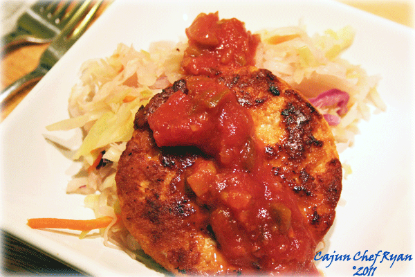 Salmon Cakes with Braised Slaw and Pace Picante Sauce