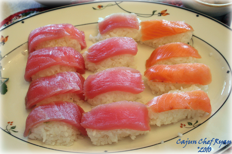 Tuna and Salmon Nigiri Sushi
