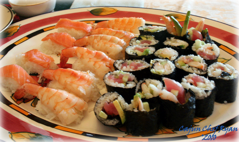 Salmon and Shrimp Nigiri Sushi with rolls