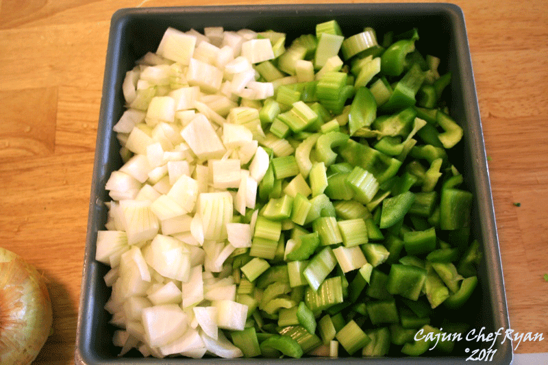 Onions, celery, green bell pepper
