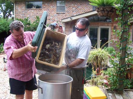 Adding crabs to the boiling liquid