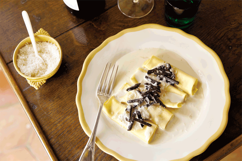 Goat Cheese Cannelloni with Morels and Truffles