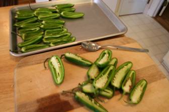 Prepping the jalapenos